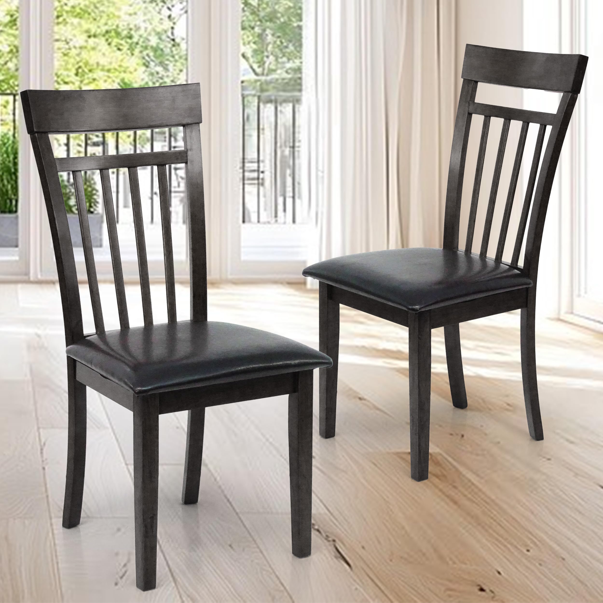 Wickerix Set of 4 Solid Wood Dining Chairs - Modern Kitchen & Side Chairs with PU Leather Upholstery in Espresso Brown | Perfect for Dining Room, Kitchen Island & Small Spaces
