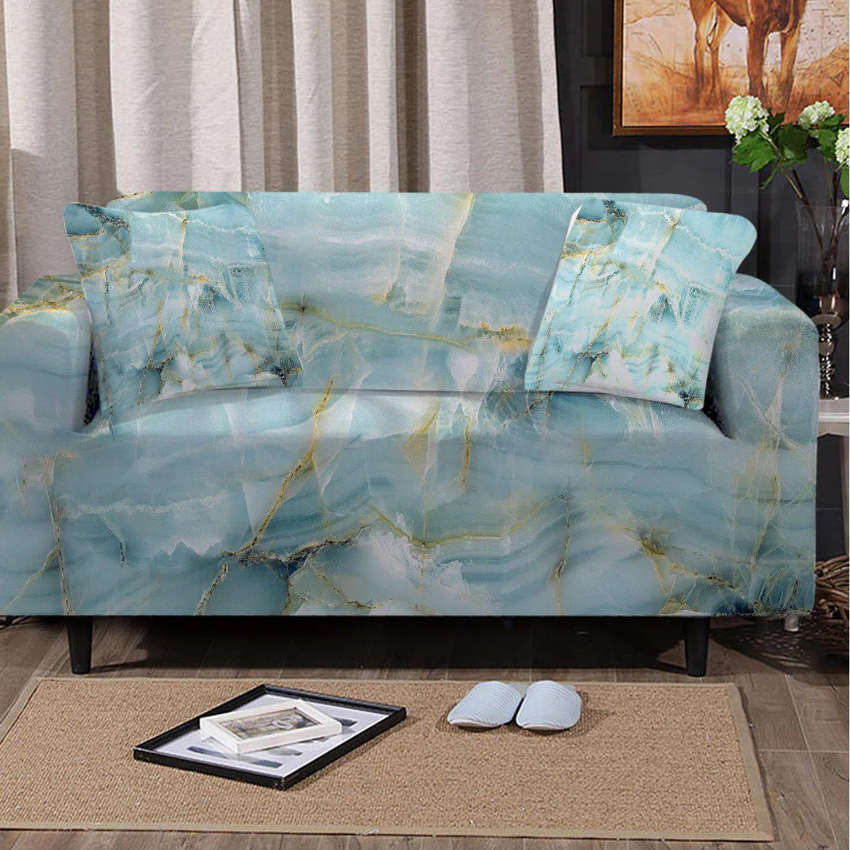 Waterproof Navagio Beach Couch Cover - UV Resistant Outdoor Furniture Protector for Patio, Deck & Poolside - Fits Most 3-Seater Couches