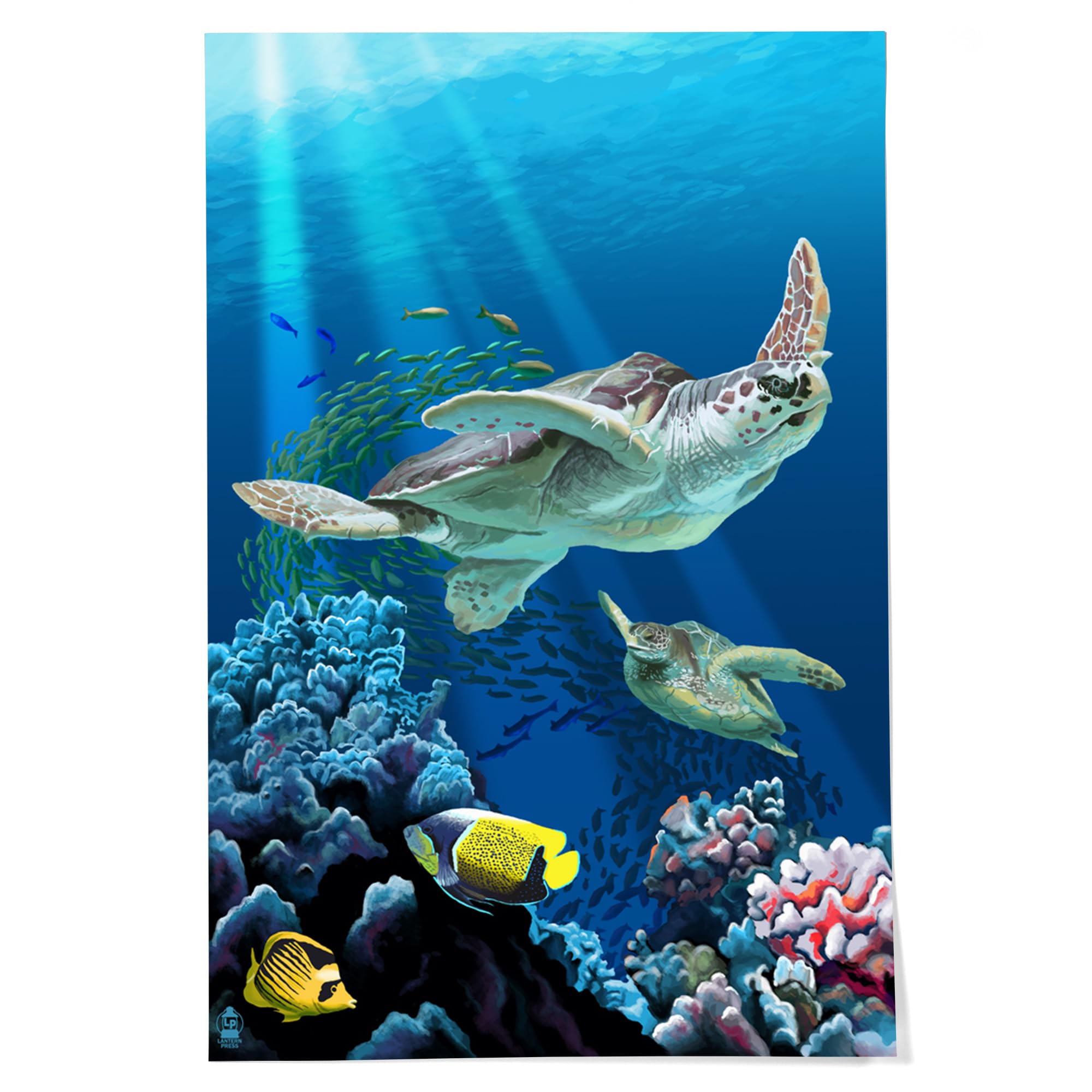 Lantern Press 24x36 Inch Giclee Art Print - Sea Turtle Swimming Underwater Wall Decor for Living Room, Bedroom & Office | Premium Ocean Themed Home Decor