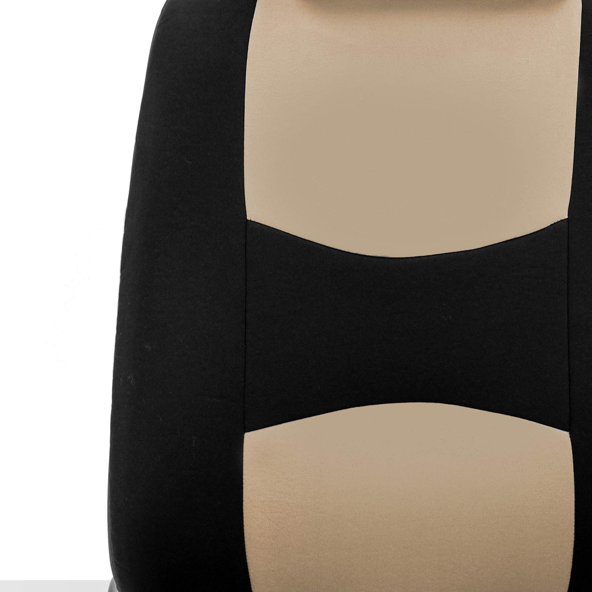 FH Group Universal Car Seat Covers Set - Beige Flat Cloth Bench & Steering Wheel Cover with Seat Belt Pads | Car Interior Accessories for Sedans, Trucks & SUVs | Perfect for Road Trips & Daily Commuting