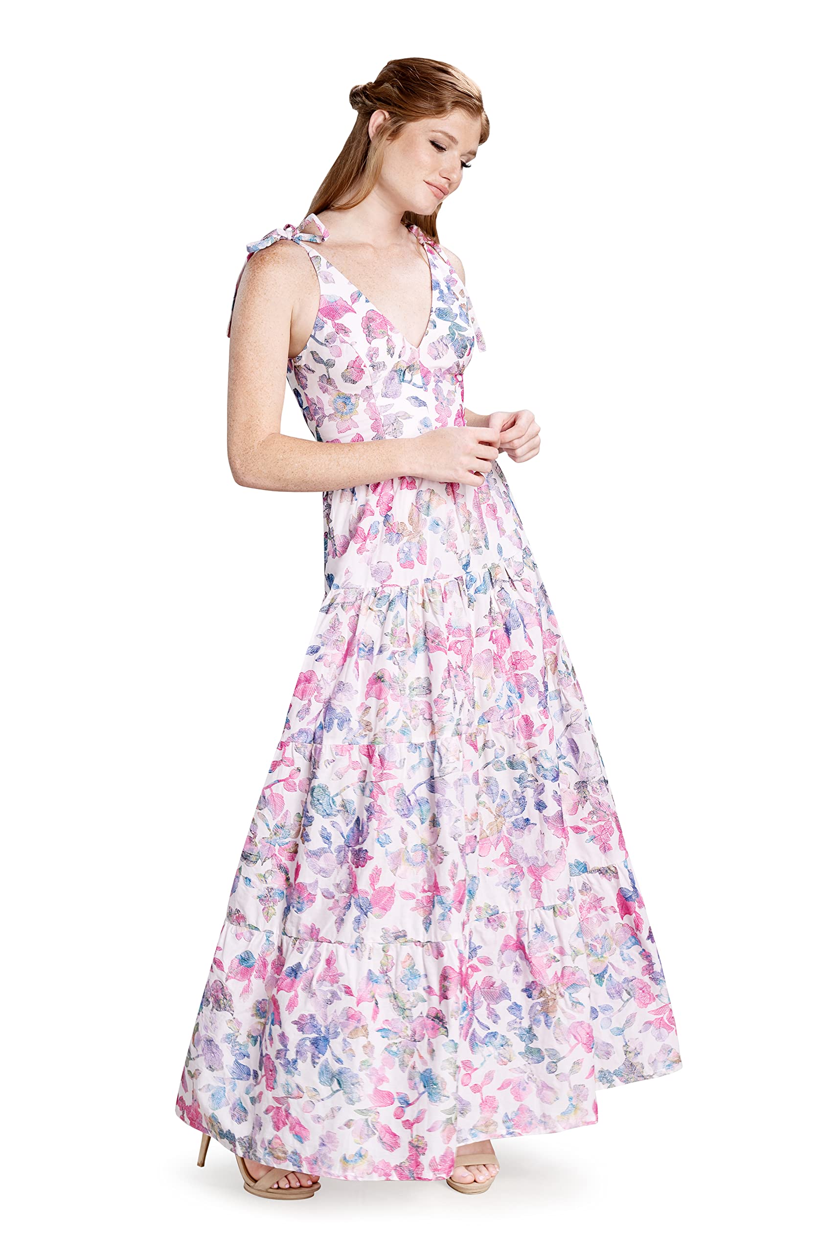 Dress the Population Women's Pearl Fit and Flare Maxi Dress - Elegant Formal Gown for Weddings, Parties & Special Occasions