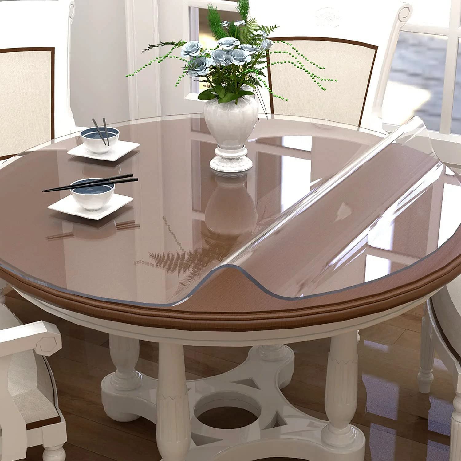 **NECAUX 20 Inch Round Clear Plastic Table Cover Protector – 2mm Thick, Unshrinkable, Waterproof & Scratch-Resistant – Perfect for Coffee Tables, Dining Tables & Living Room Furniture**    *(Ideal for Home, Office, Restaurants & Outdoor Use – Protects Against Spills, Heat & Scratches)*