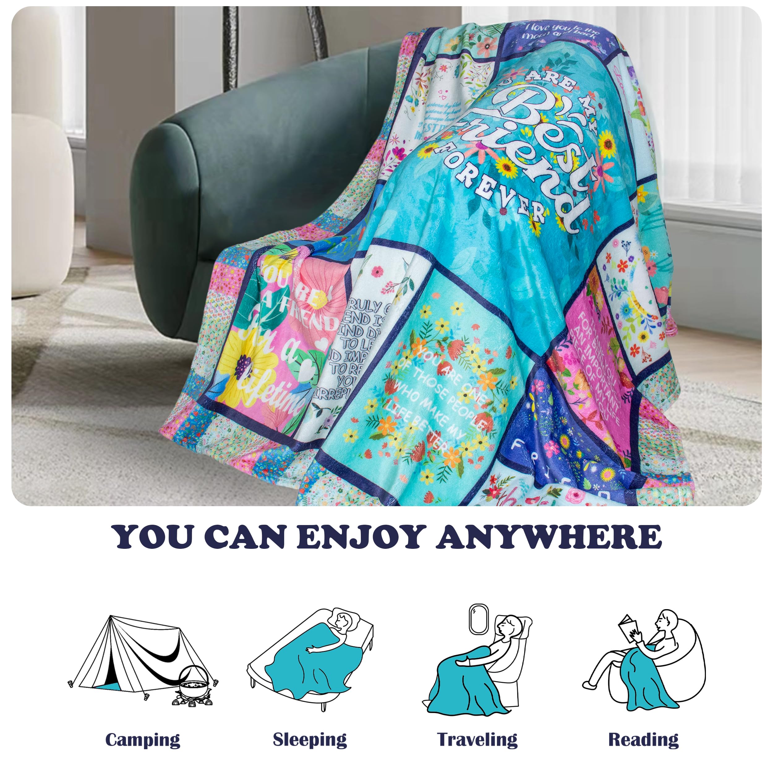 Best Friend Blanket Gift for Women - BFF Birthday & Mothers Day Present - Cozy 60