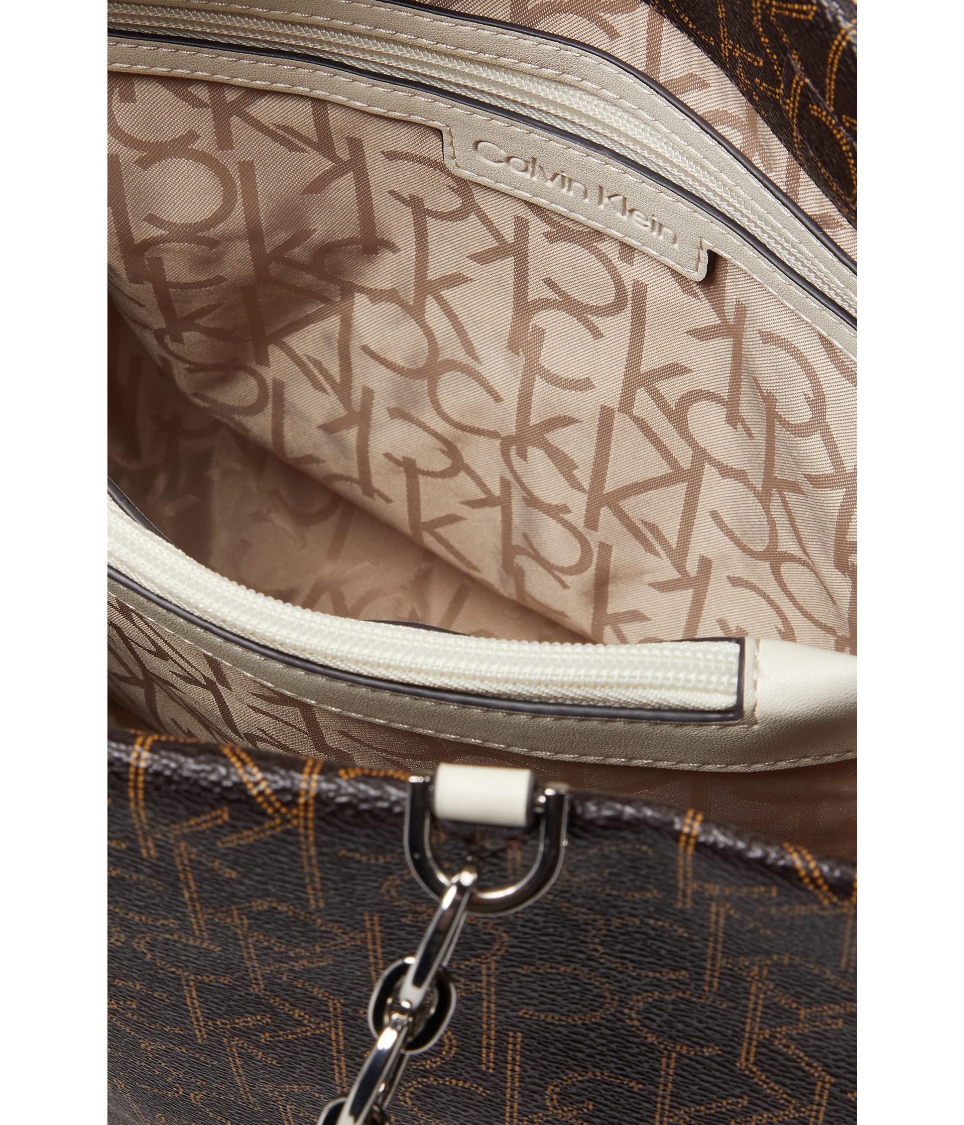 Calvin Klein Kaitlyn Tote Bag in Brown, Khaki & White - Stylish One Size Shoulder Bag for Women | Perfect for Work, Travel & Everyday Use