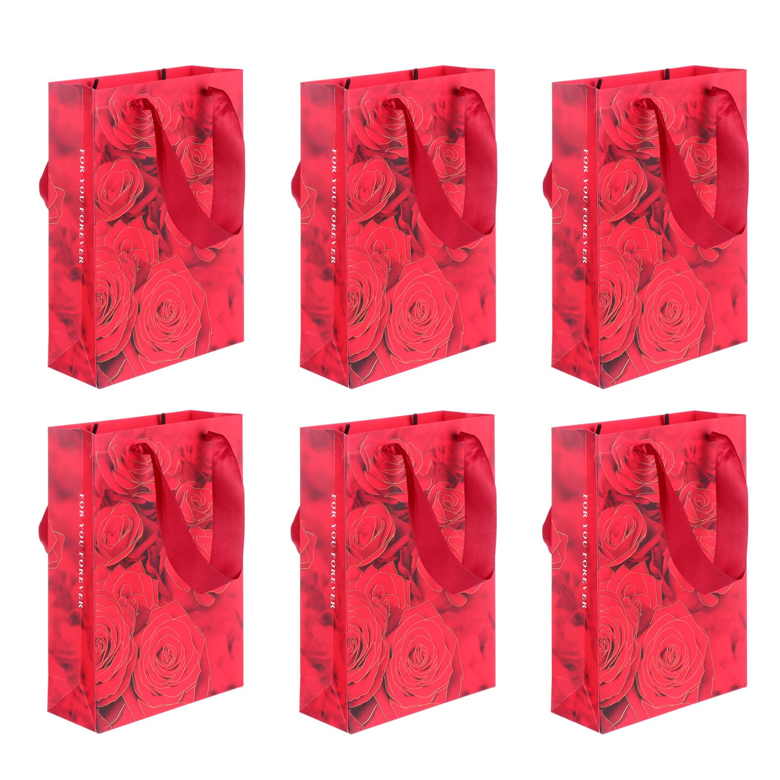 Premium Hemoton Jewelry Gift Bags 6-Pack - Elegant Red Rose Flower Paper Tote Bags for Jewelry, Cosmetics & Small Gifts | Perfect for Valentine's Day, Mother's Day & Birthday Present Wrapping