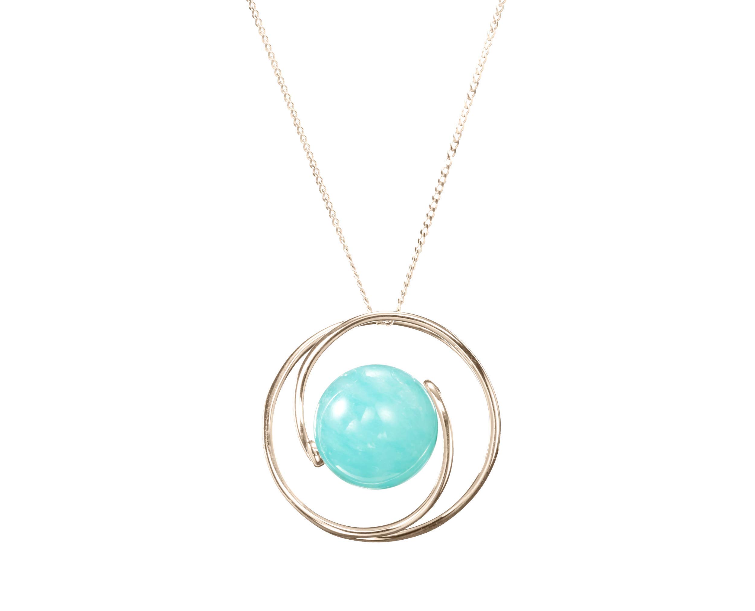 Handmade 14K Yellow Gold Turquoise Necklace with Amazonite Gemstone Pendant | Light Blue Teal Green Minimalist Solitaire Jewelry for Women | Perfect for Weddings, Parties & Everyday Elegance