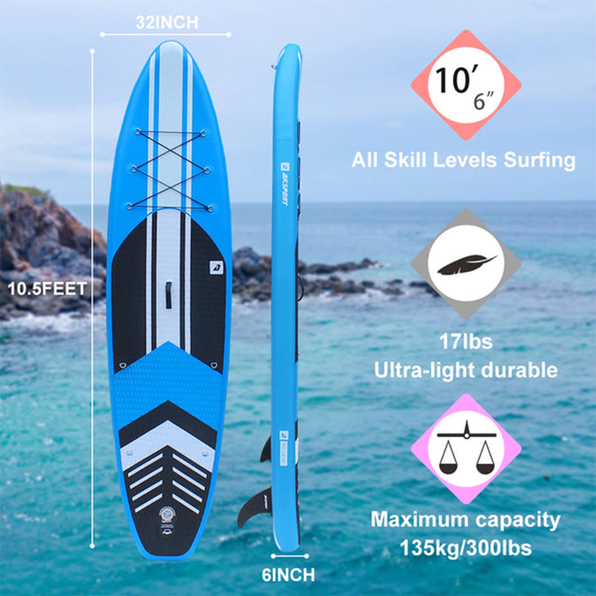 AKSPORT Inflatable Stand Up Paddle Board - Premium SUP Board Kit with Paddle, Pump & Bag for Adults & Youth - Perfect for Lakes, Rivers & Ocean Recreation