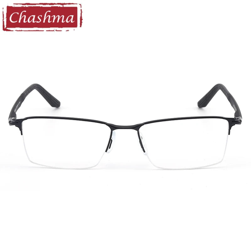 Men's Semi-Rimless Square Alloy Eyeglasses 49453 - Lightweight Metal Frame Glasses for Work, Reading & Fashion