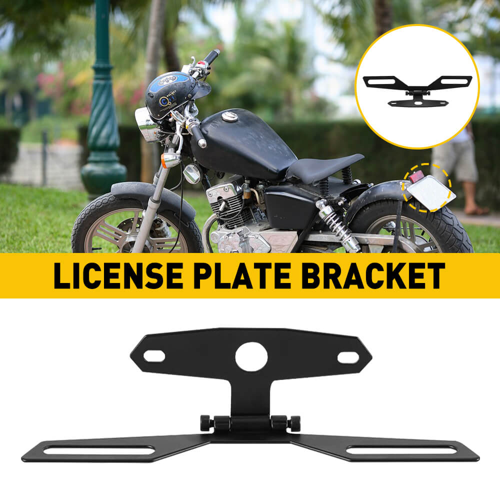 Universal Adjustable Motorcycle License Plate Bracket with Foldable Tail Light Holder - Durable & Easy Installation for Harley, Honda, Yamaha & More - Perfect for Street Bikes, Cruisers & Off-Road Motorcycles