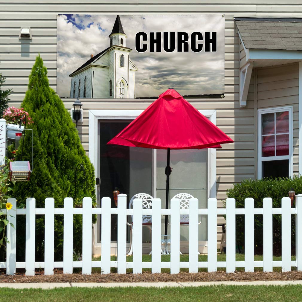 Custom Vinyl Banner - 48x96 Inches Weatherproof Church & Outdoor Advertising Sign with 8 Grommets | Durable for Religious Events, Business Promotion & Yard Signs