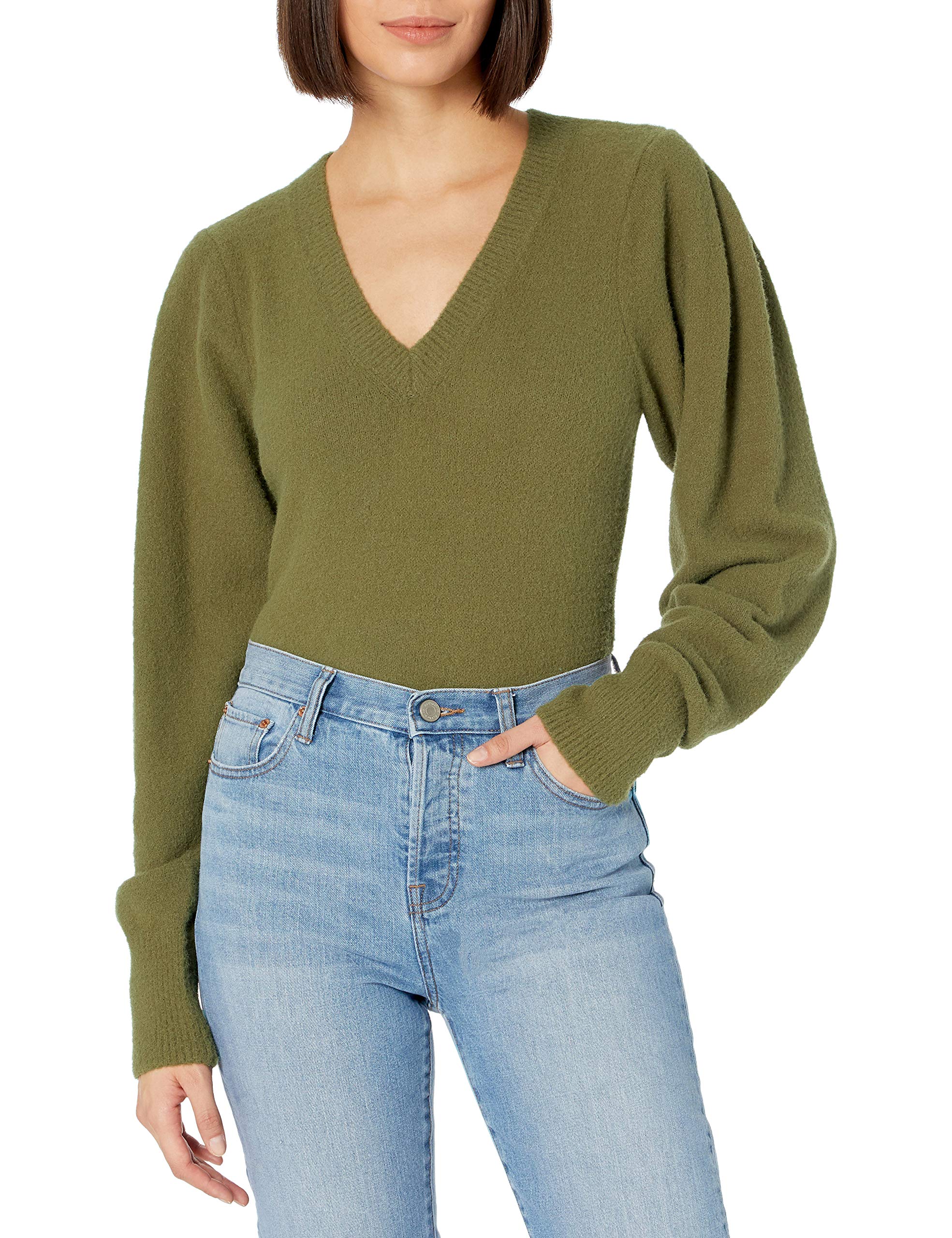 The Drop Women's Edith Pleated-Shoulder V-Neck Sweater | Soft Knit Pullover for Fall & Winter | Perfect for Office Wear, Date Nights & Casual Outfits