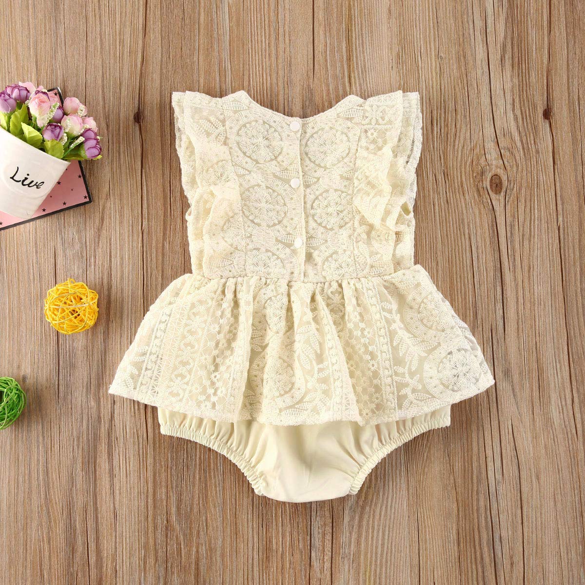 Kayotuas Baby Girl Lace Romper - Boho Style Newborn Photography Outfits with Ruffle Sleeves & Tutu Dress - Infant Jumpsuit for Special Occasions, Photo Shoots & Birthday Parties