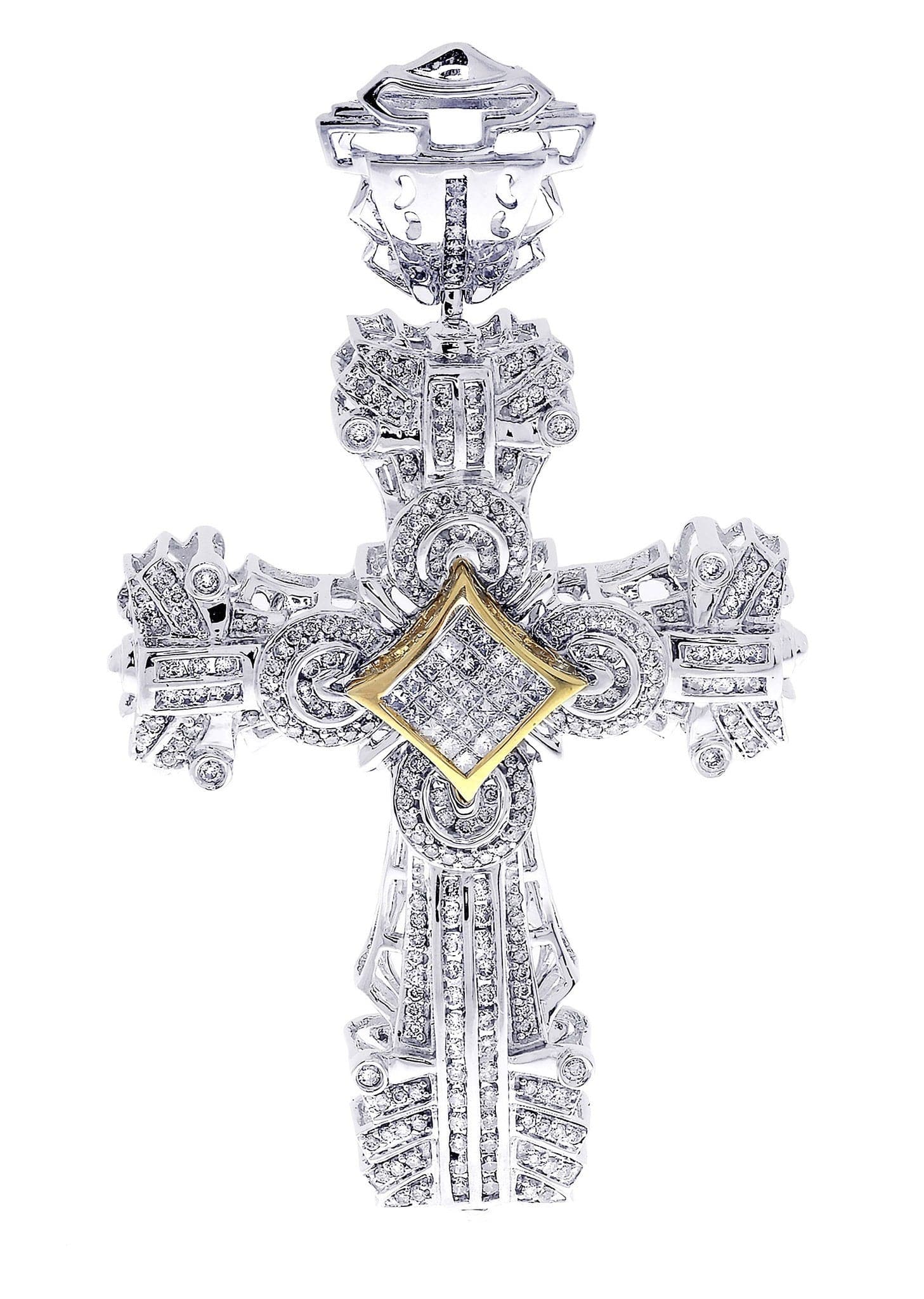 2.07 Carat Diamond Cross Pendant Necklace - 23.5 Grams Solid Gold Religious Jewelry for Women - Perfect for Baptism, First Communion & Easter Gifts