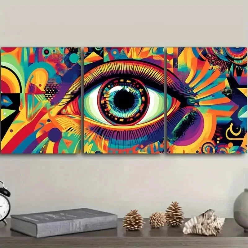 3-Piece Psychedelic Rainbow Eyes Wall Art Set - Framed Canvas 50x70cm (20x28in) - High Quality Print - 100% Australian Made - Ready to Hang - Perfect for Living Room, Bedroom & Office Decor