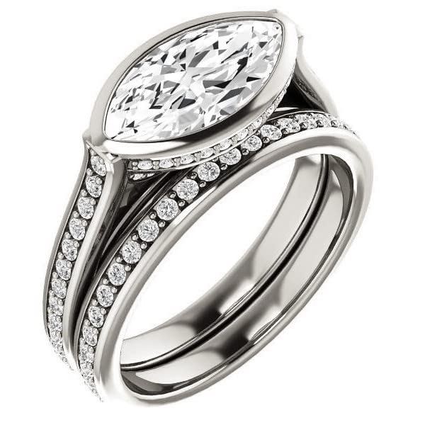 3 CT Marquise Colorless Moissanite Engagement Ring Set for Women - Sterling Silver Wedding Bridal Ring Set with Diamond Solitaire Bezel - Perfect for Proposals, Anniversaries & Special Gifts
