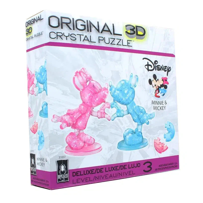 3D Crystal Puzzle - Mickey & Minnie Mouse Heart Hands (Pink/Blue) | Fun Brain Teaser Gift for Kids & Adults | Perfect for Valentine's Day, Birthday & Party Favors