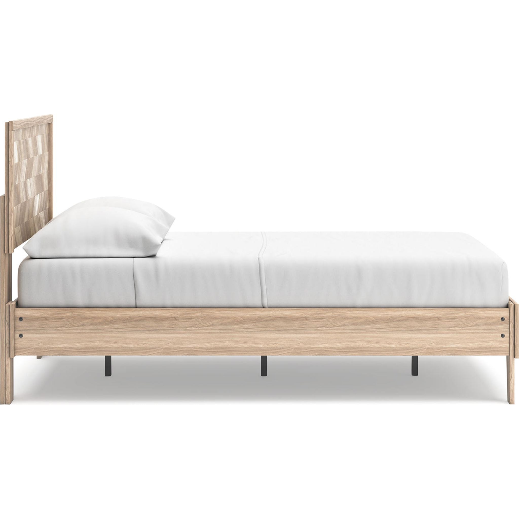 Battelle Full Platform Bed Frame in Tan - Modern Minimalist Wooden Bed with Sturdy Support for Bedroom, Guest Room, or Dorm