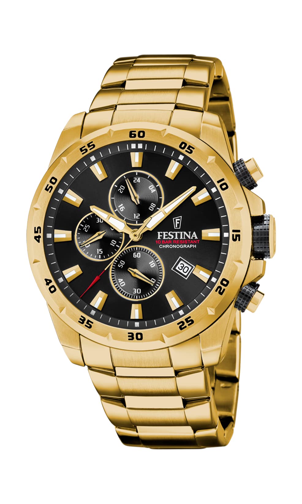 Festina Sport Watch F20541/4 - Waterproof Chronograph for Men, Stainless Steel Analog Quartz Wristwatch - Perfect for Running, Swimming & Outdoor Activities