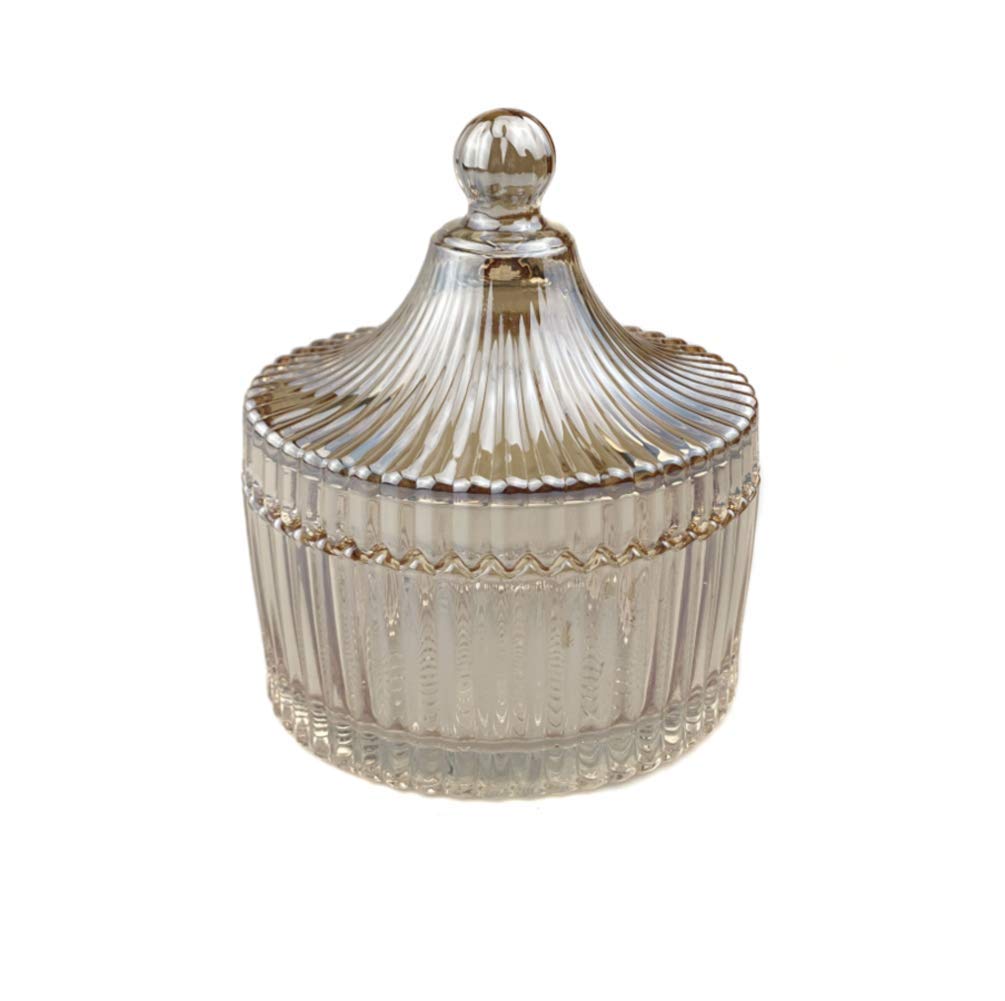 10Oz Crystal Glass Candy Dish with Lid - Decorative Covered Food Storage Container for Sugar, Cookies, Biscuits & Seasonings - Perfect for Home Kitchen, Party Serving & Gift Giving (280ML, Brown)