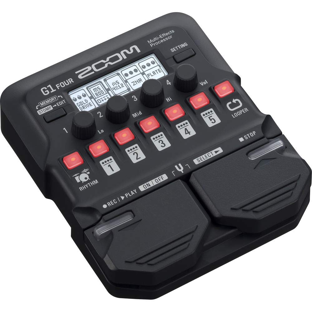 Zoom G1 Four Guitar Effects Processor Bundle with Polsen HPC-A30 Monitor Headphones, 9V Power Adapter & 10ft Instrument Cable - Perfect for Home Studio Recording, Live Performances & Guitar Practice