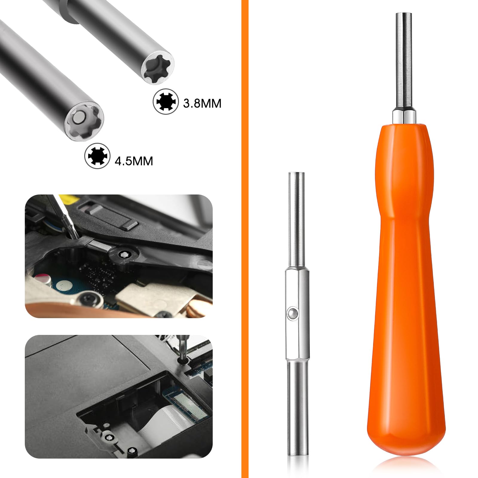 Abeillo Double-Ended Security Gamebit Screwdriver Set 3.8mm & 4.5mm - Compatible with NES, SNES, N64, Gameboy Game Cartridges (Orange) - Perfect for Retro Gaming Console Repair & Maintenance