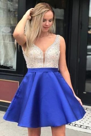 Gold V-Neck Beaded Short Homecoming Dress | Elegant Prom Dress for Women | CM838 | Perfect for Parties, Dances & Special Events