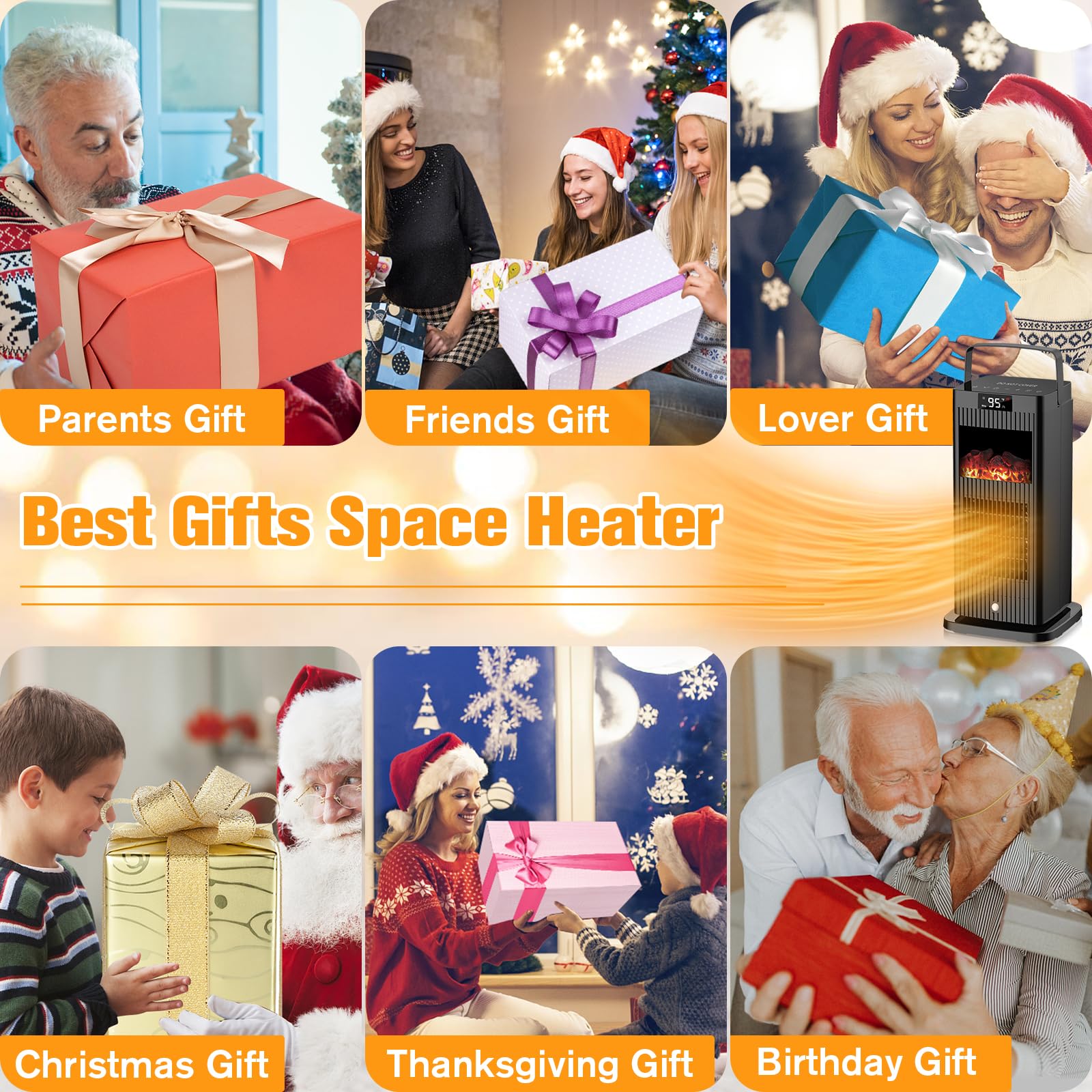 2024 Upgraded Portable Space Heater with Infrared Sensor & Fireplace Flame Effect - PTC Ceramic Electric Heater, 4 Heating Modes for Fast Warmth - Perfect for Office, Desk, Garage & Indoor Use | Cozy Home & Workspace Heating Solution