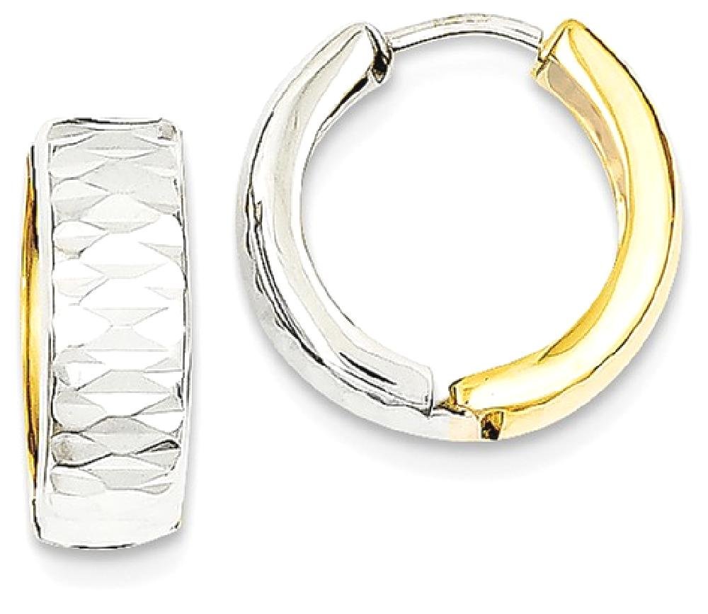 14K Solid Two Tone Gold Round Huggie Small Mini Hoop Earrings for Women - Dainty Everyday Jewelry, Perfect for Work, Date Night & Gifts