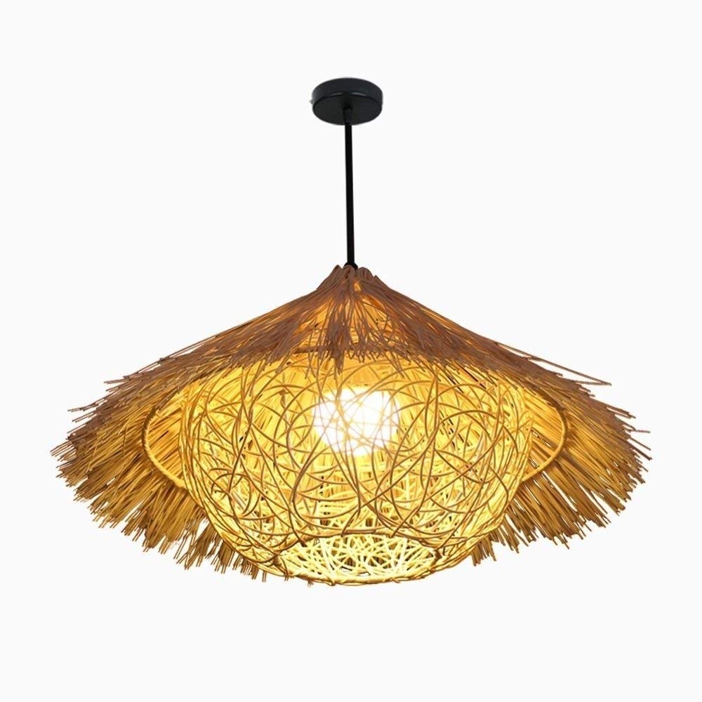 Handmade Bamboo Nest Straw Hat Pendant Light - Vintage Rattan Chandelier for Restaurant, Bar & Home Decor | Modern Pastoral Ceiling Lighting for Dining Room, Bedroom & Study