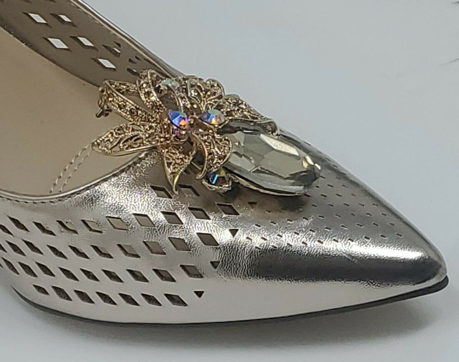 Elegant Gold & Beige Rhinestone Shoe Clips - Premium Shoe Accessories for Heels, Pumps & Sandals - Perfect for Weddings, Parties & Special Occasions