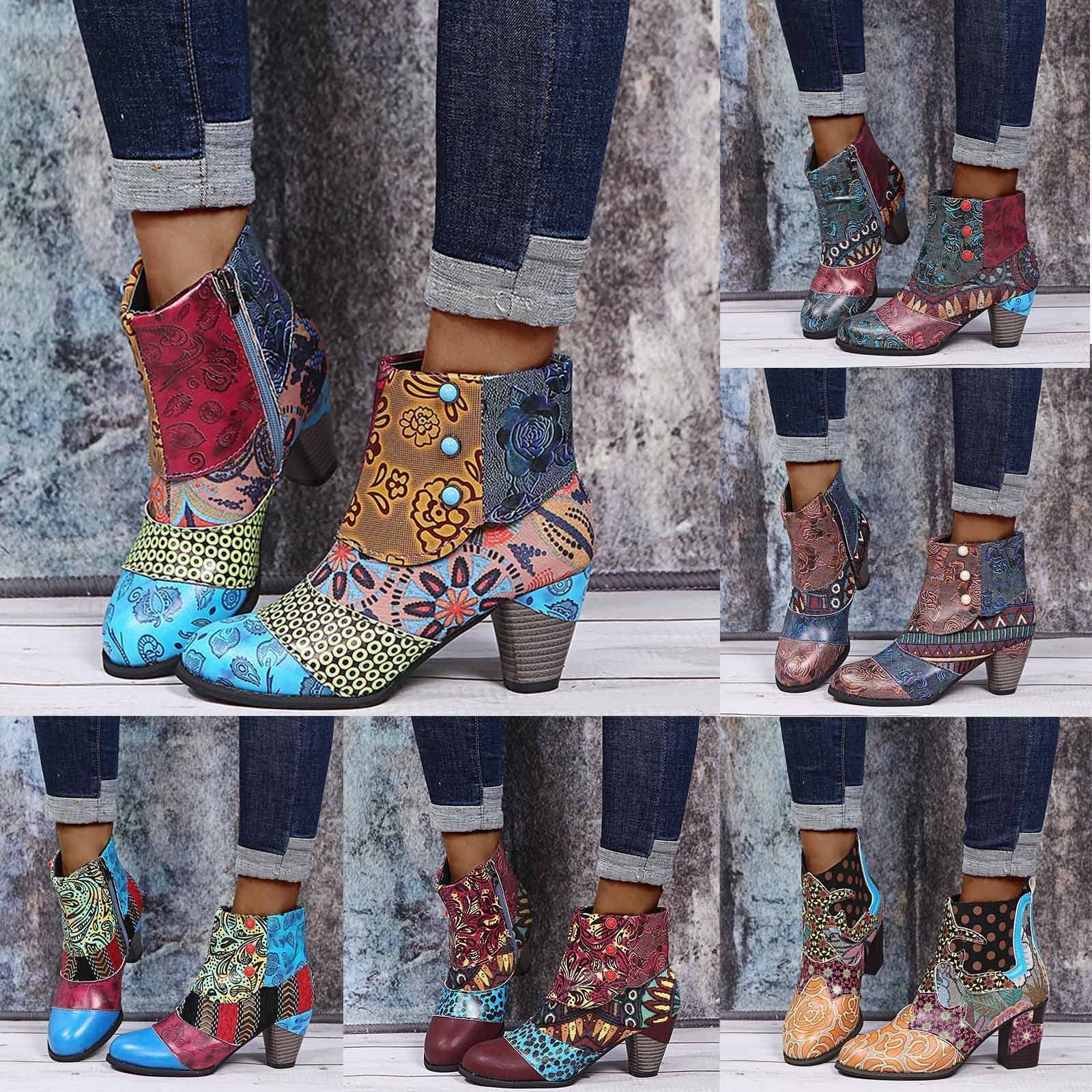 **Women's Western Cowboy Ankle Boots with Chunky Heel - Retro Embroidery Cowgirl Booties for Casual & Dress Wear - Perfect for Country Rides, Festivals & Everyday Fashion**