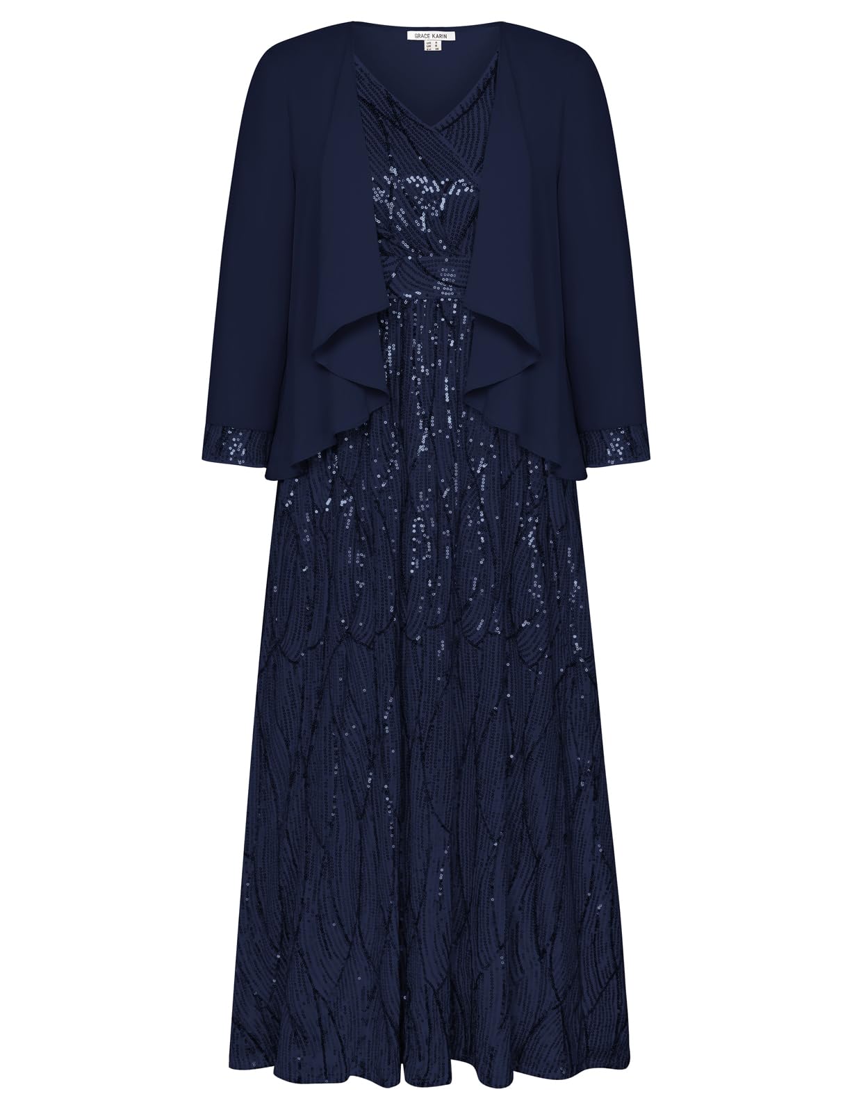 GRACE KARIN 2024 Women's Sequin Two Piece Dress Set with Jacket - Mother of The Bride Dress, Homecoming & Wedding Guest Outfit - Perfect for Formal Events, Parties & Special Occasions