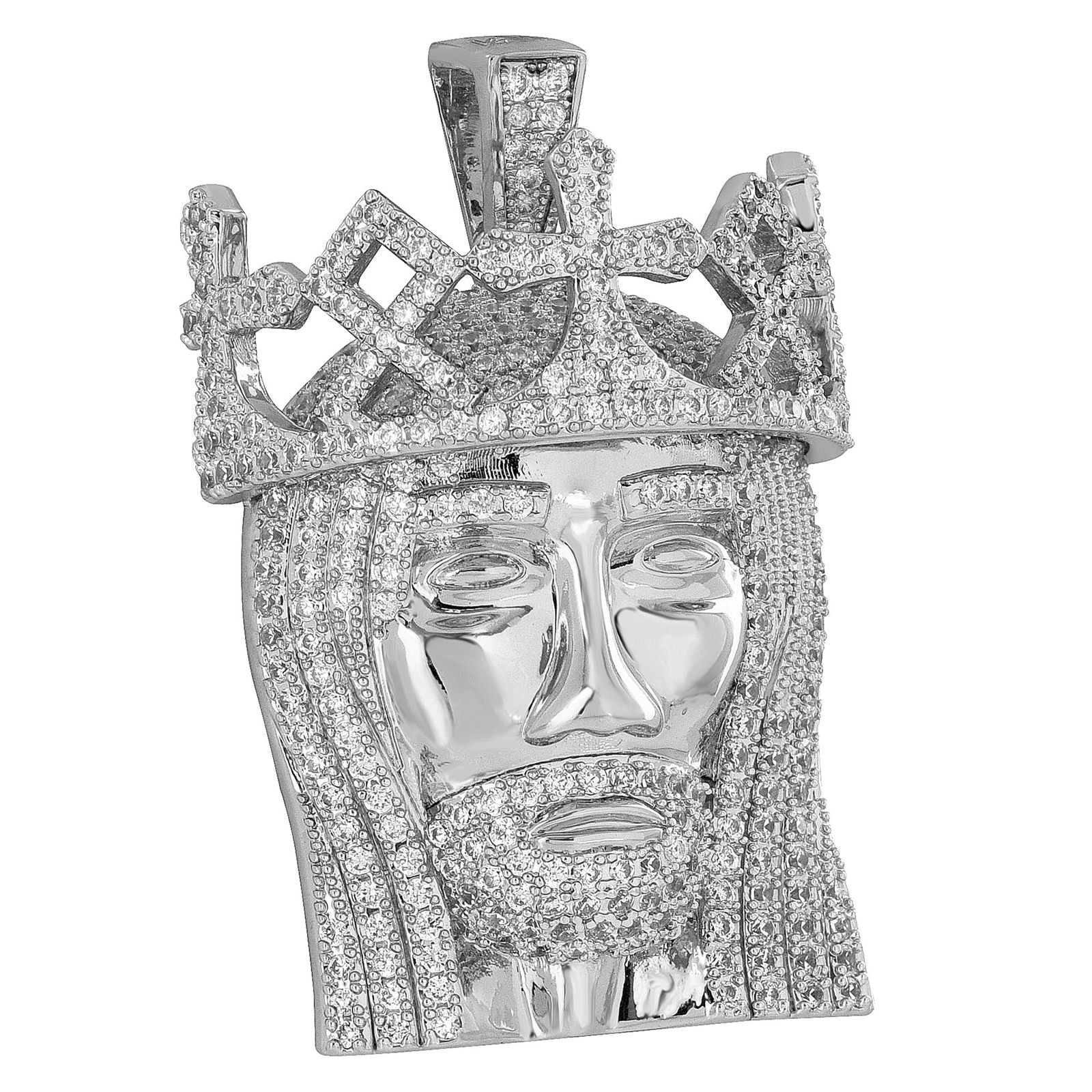 Jesus Face Pendant Necklace - Simulated Diamonds & Rhodium Plated Christ Charm Jewelry for Religious Gifts & Faith-Based Fashion