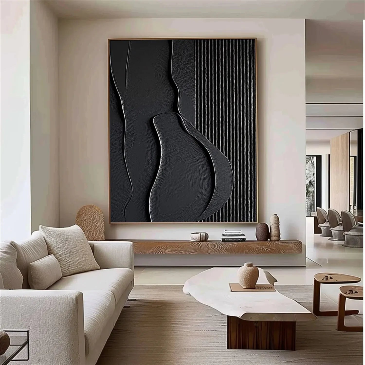 Black Minimalist Textured Painting Canvas Wall Art - Modern Abstract Home Decor for Living Room, Bedroom & Office | Premium Quality #MZ096