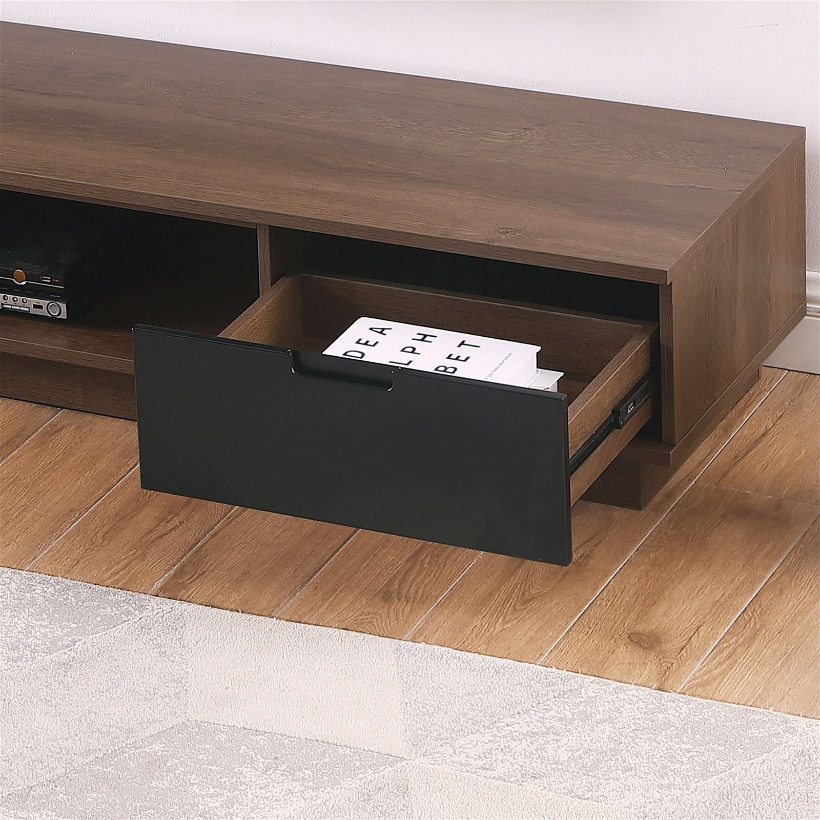 DELUX 200cm Low Line TV Stand Unit in Dark Oak by Tauris™ - Perfect for Living Room Entertainment Centers & Modern Home Theater Setups