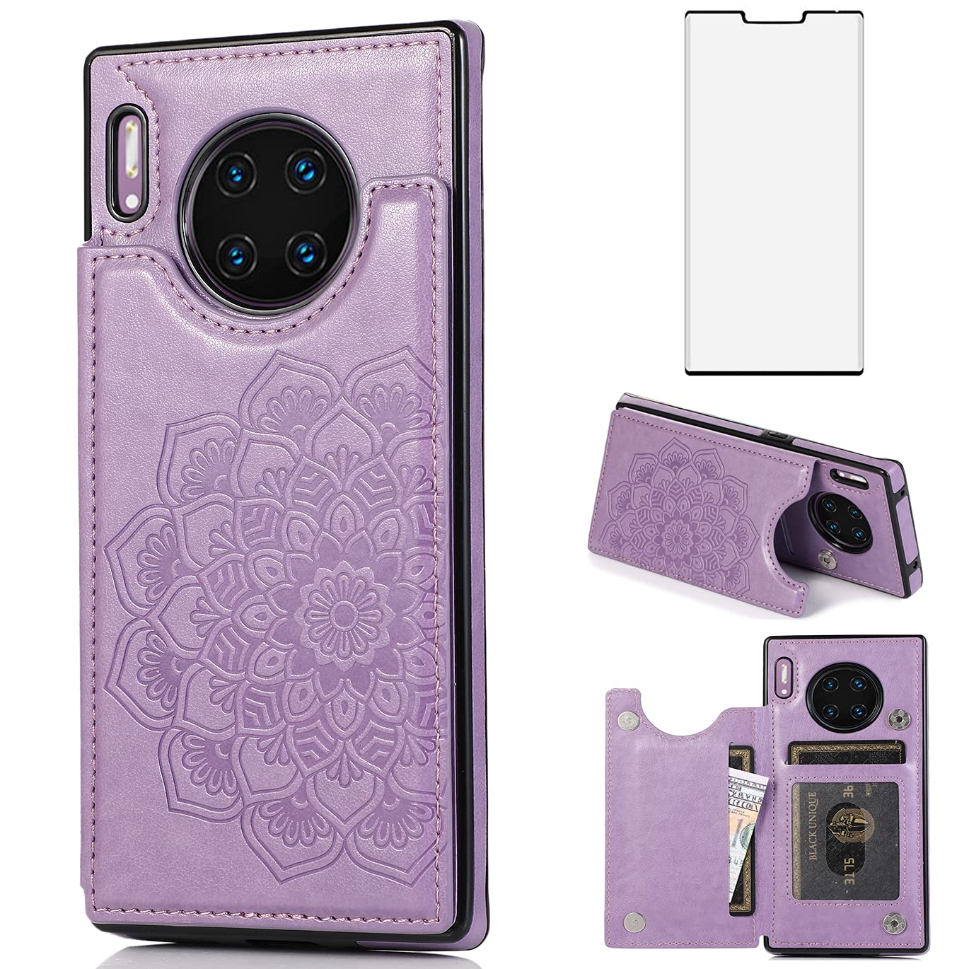 **ASUWISH Huawei Mate 30 Pro Case with Tempered Glass Screen Protector, Card Holder & Stand – Flip Wallet Phone Cover for Mate 30 Pro 5G / Mate 30 RS Porsche Design (Purple) – Perfect for Travel, Work & Daily Use**
