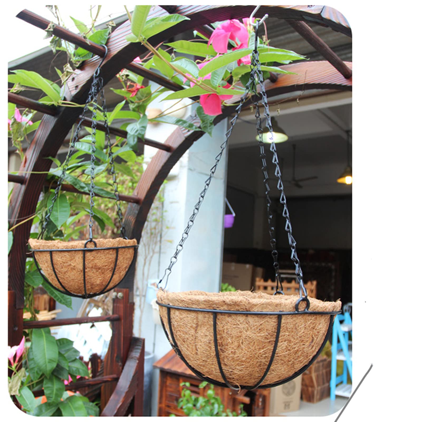 20/26/31CM Hanging Coconut Fiber Planter Basket with Iron Chain Hook - Decorative Flower Pot Liner for Indoor/Outdoor Garden, Patio, Balcony Decor