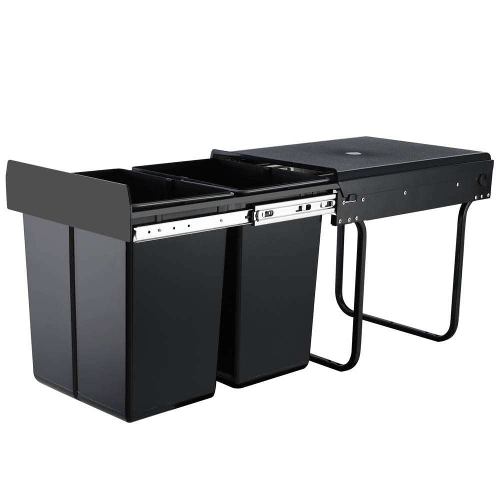 Cefito 2x20L Pull Out Trash Can - Black | Dual Compartment Waste Bin for Kitchen, Bathroom & Office Organization