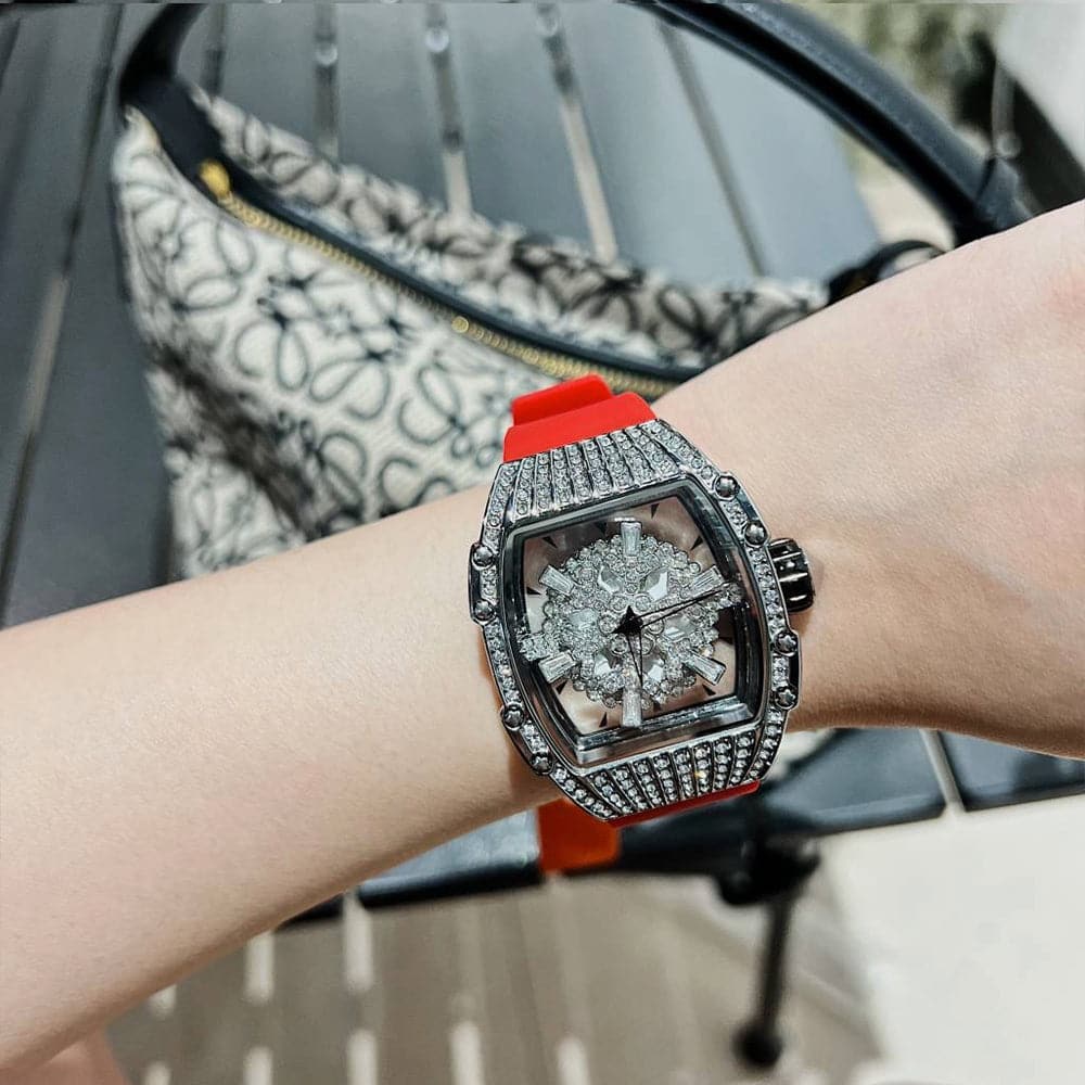 Aries Gold Crystal Dial Red Silicone Strap Women's Watch L 5044 SW R - Elegant Fashion Accessory for Women, Perfect for Daily Wear, Parties & Special Occasions