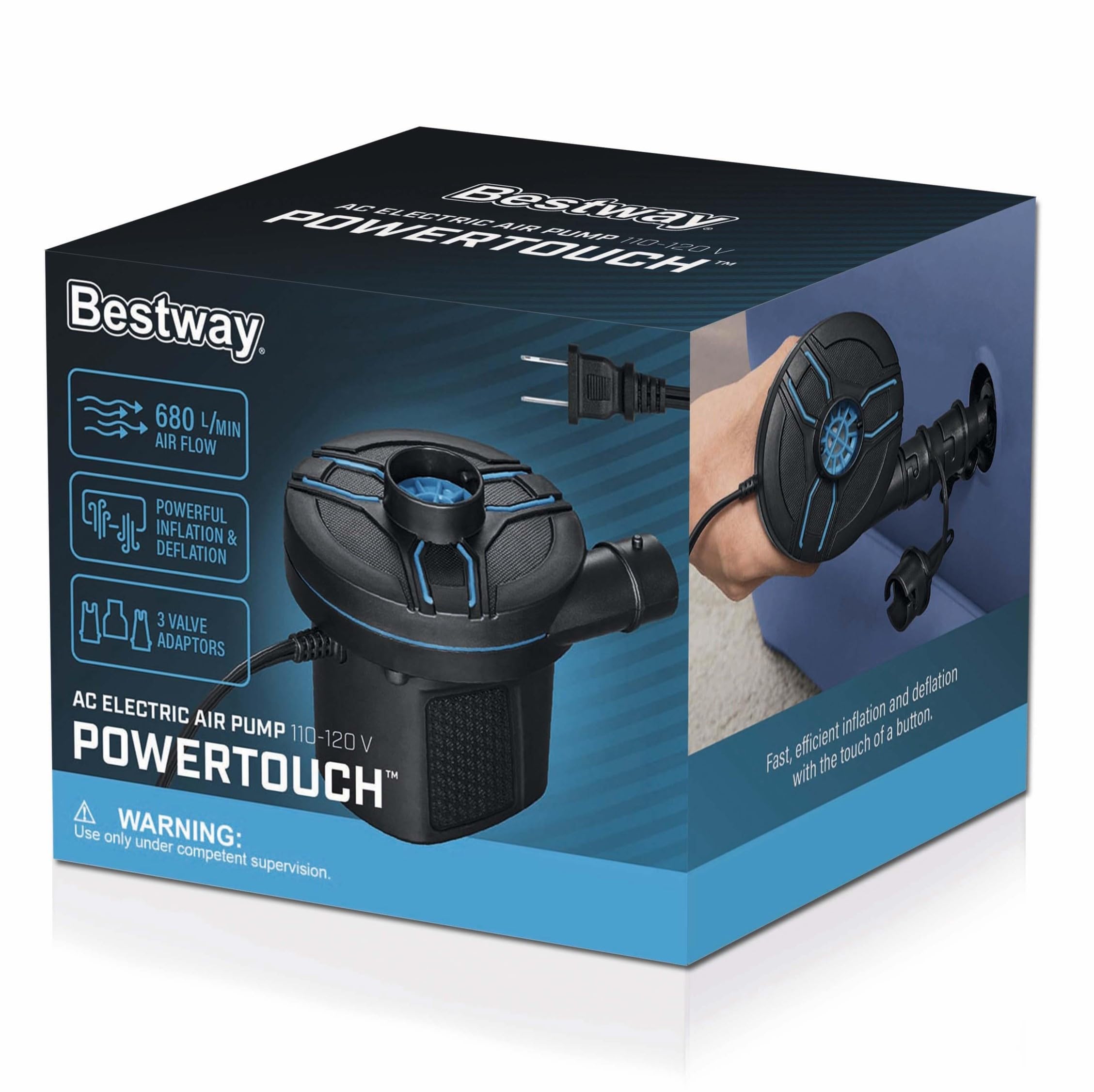 Bestway PowerTouch AC Electric Air Pump - Fast Inflator for Pools, Air Mattresses & Inflatables | Portable High-Pressure Pump for Home, Camping & Travel Use