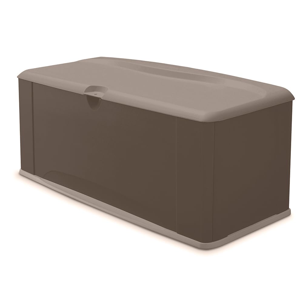 Rubbermaid 120-Gallon Extra Large Resin Outdoor Storage Deck Box with Seat - Weather-Resistant Brown Deck Organizer for Pool Toys, Garden Tools, Patio Cushions & Backyard Accessories - Perfect for Outdoor Storage, Deck Organization & Poolside Convenience