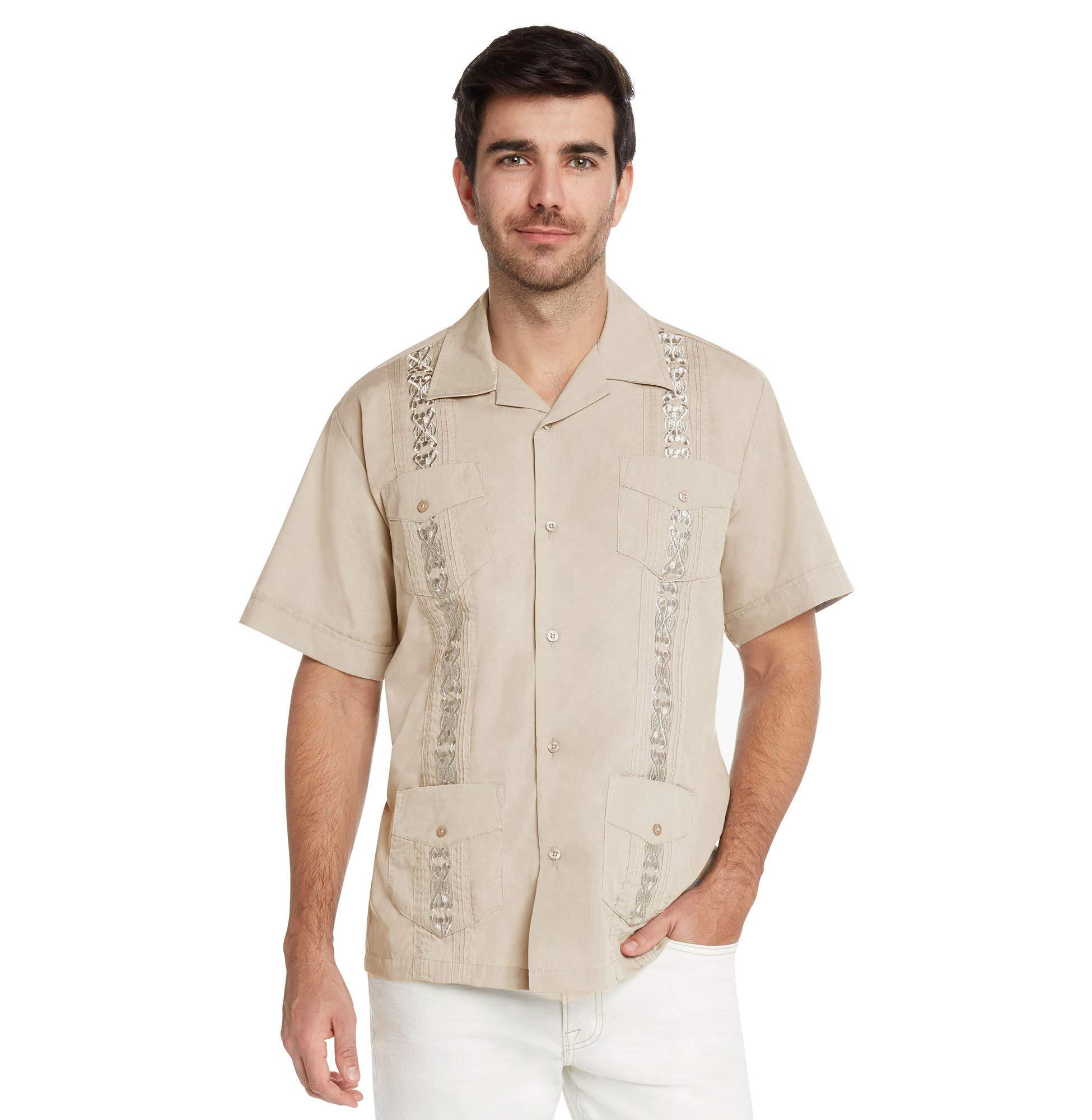 9 Crowns Essentials Men's Guayabera Button Down Shirt - Premium Cotton Short Sleeve Casual Shirt for Summer, Beach & Tropical Vacations - Perfect for Weddings, Parties & Outdoor Events
