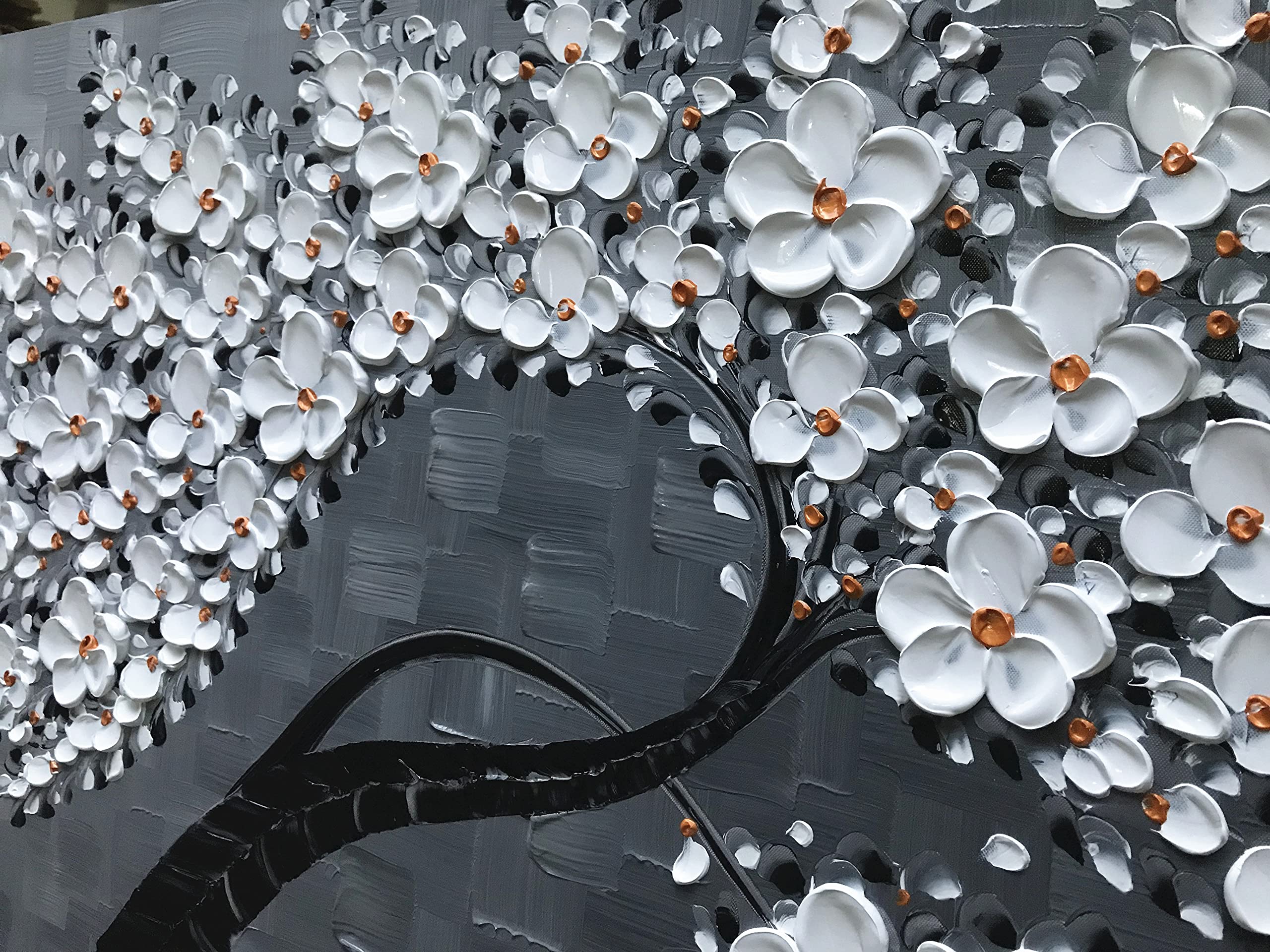 JELRINR Handmade Original Large Contemporary Oil Painting on Canvas - White Flower Tree Abstract Wall Art for Living Room Decor (24x60 Inches) | Perfect for Modern Home, Office & Gallery Display