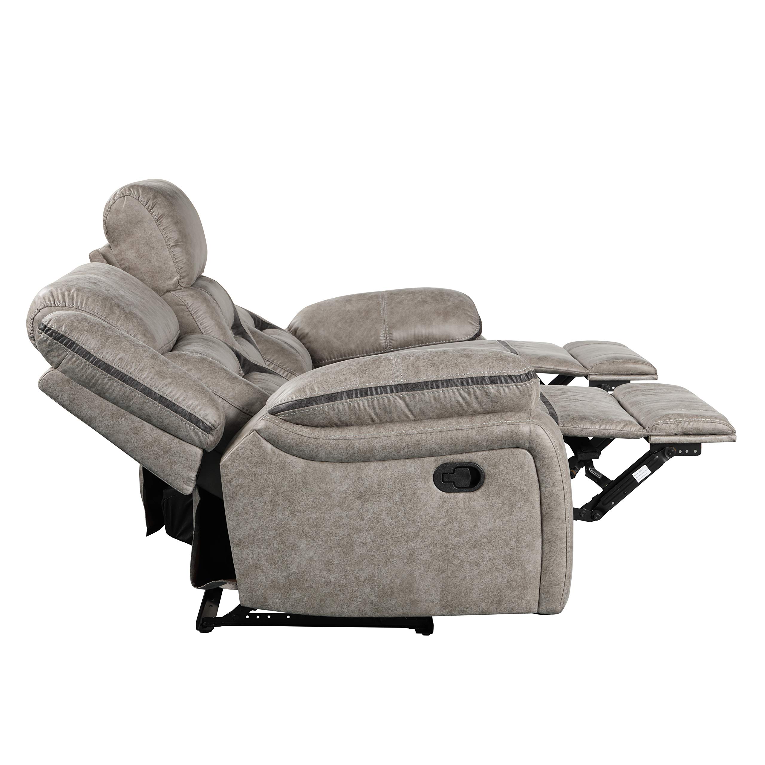 Roundhill Furniture Elkton Manual Recliner Sofa with Storage Console - Taupe Upholstery | Comfortable Living Room Seating for Relaxation & Entertainment