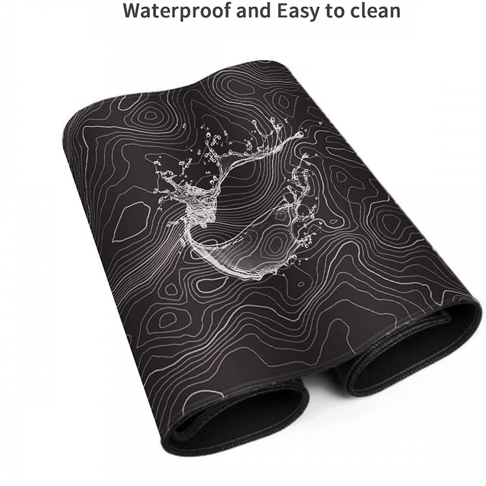 AQQA Black and White Topographic Line Mouse Pad - 31.5 x 11.8 Inch XL Gaming Desk Mat with Non-Slip Rubber Base - Professional Large Mouse Pad for Office, Laptop, PC Gaming - Perfect for Work, Gaming & Home Office Setup
