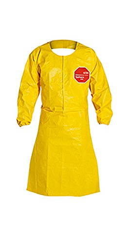 DuPont Tychem 2000 Chemical Protective Apron - 44-Inch Sleeved with Elastic Cuffs, Neck Loop, Snaps & Waist Ties - Yellow 4XL (25-Pack) for Laboratory, Industrial & Hazardous Material Handling
