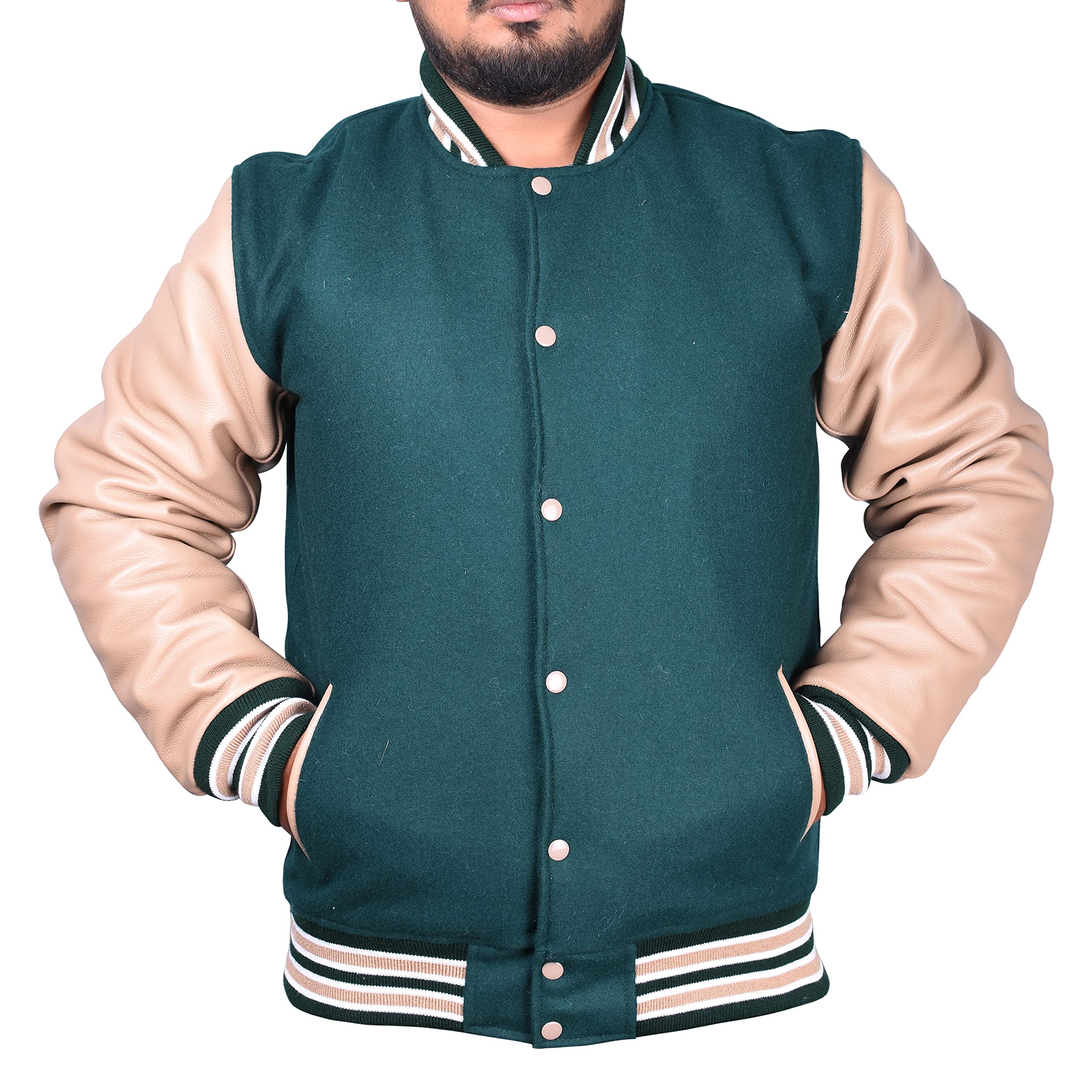 Premium Men's Club Crop Varsity Jacket - High School Letterman Bomber with Wool Body & Cowhide Leather Sleeves | Perfect for Baseball, College Style & Casual Wear