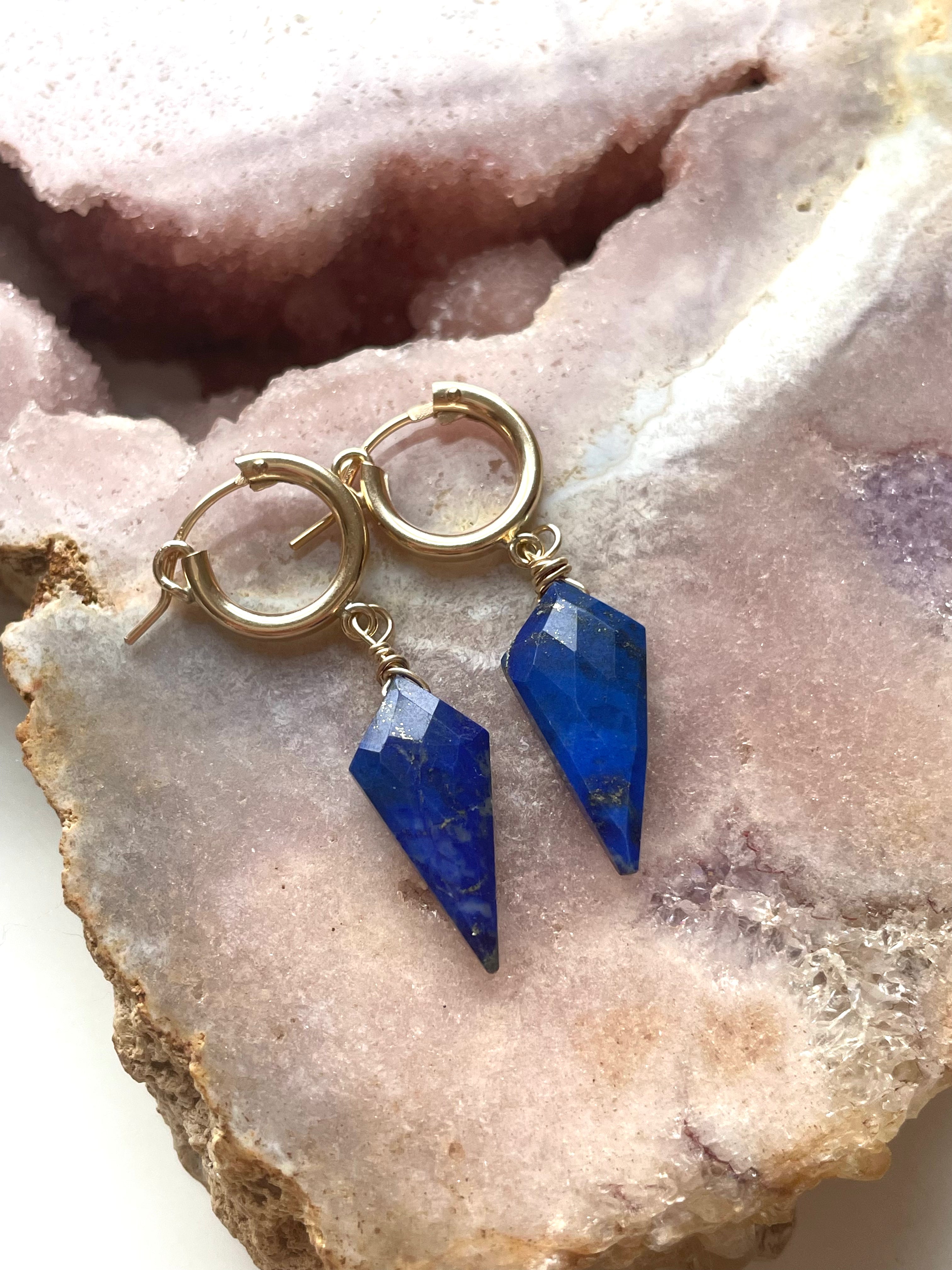 Lapis Lazuli Dangle Hoop Earrings for Women - 925 Sterling Silver Bohemian Jewelry | Perfect for Parties, Weddings & Everyday Wear