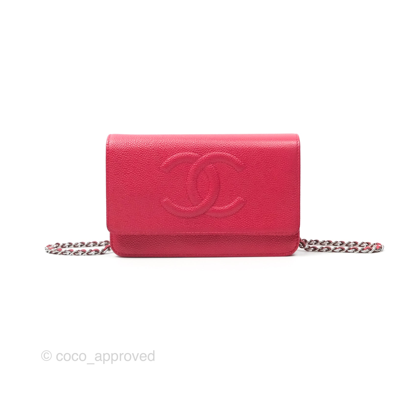 Chanel CC Wallet On Chain WOC in Dark Pink Caviar Leather with Silver Hardware - Perfect for Evening Events, Parties & Luxury Fashion Accessories