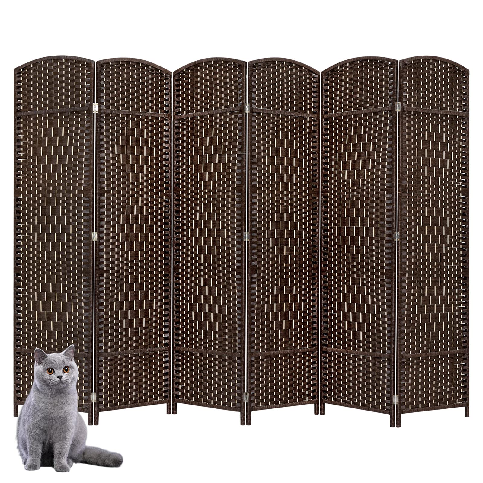 Hand-Woven Rattan Room Divider - 6 Panel Folding Screen Partition Wall (5.6 Ft Tall) | Freestanding Privacy Screen for Bedroom, Living Room & Office Decor